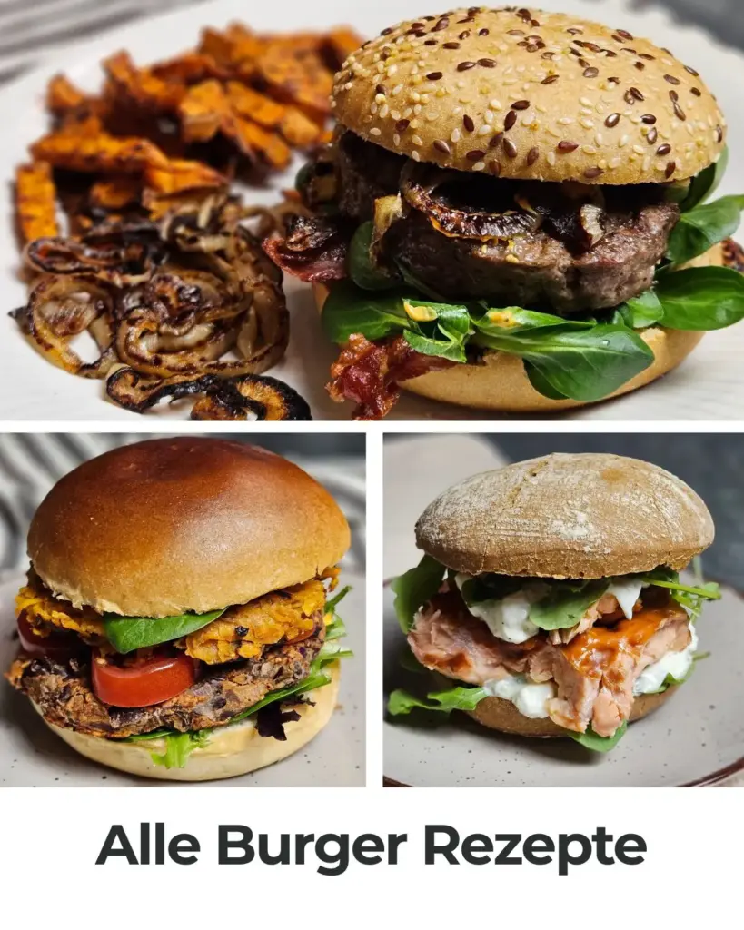 Cluster Tafel Burger, Collage von Burger Rezepten
