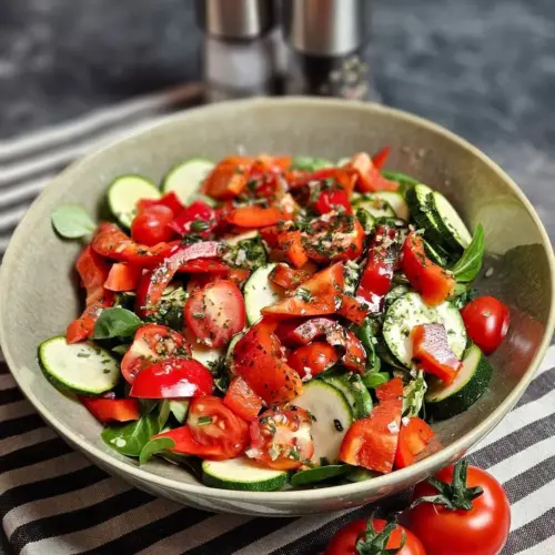Feldsalat mit Tomate, Zucchini und Paprika