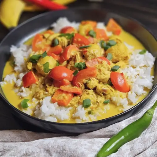 Karibisches Hähnchen-Curry mit Kokosmilch und Reis - Thermomix Rezept