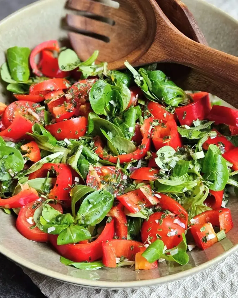 Frischer Feldsalat mit Tomate und Paprika