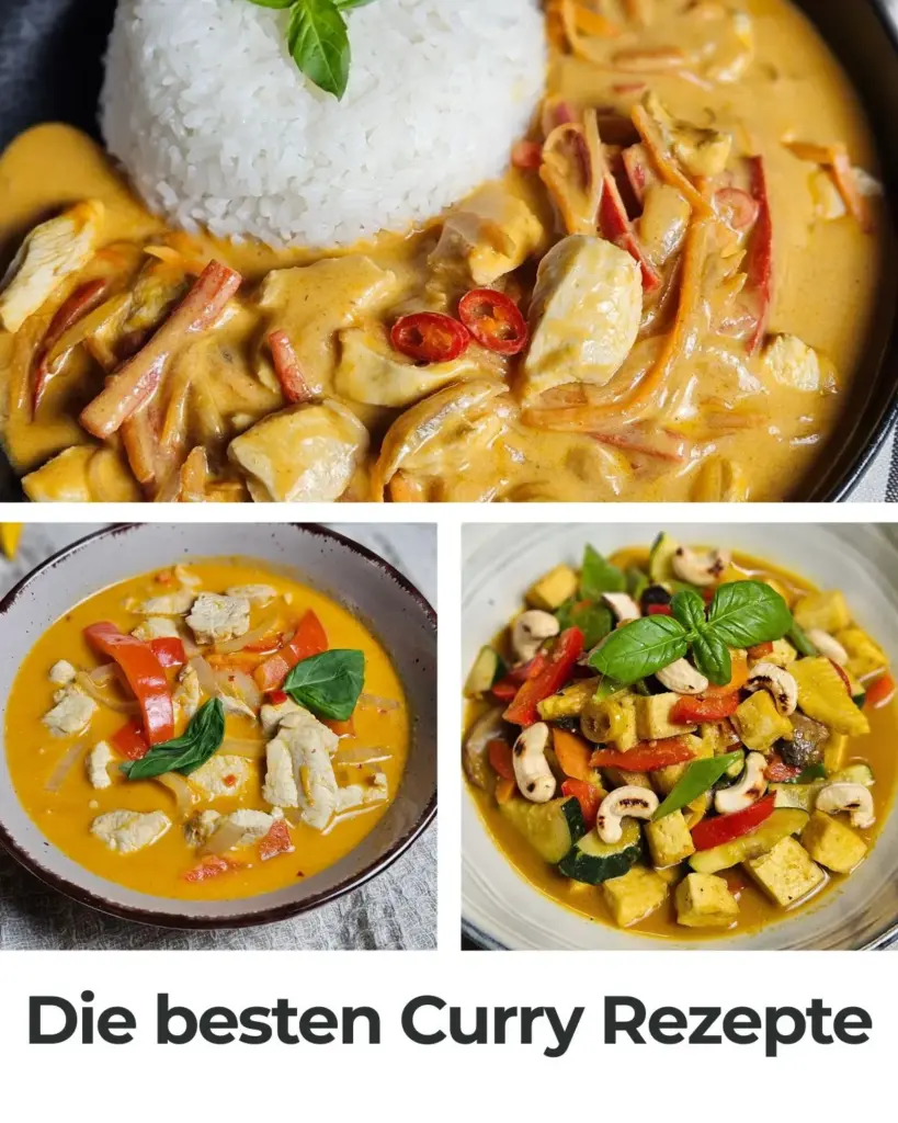Curry Rezepte Übersicht mit verschiedenen vegetarischen und cremigen Currys