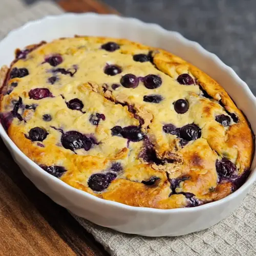 High Protein Baked Oats mit Erdnusskern in einer weißen Auflaufform
