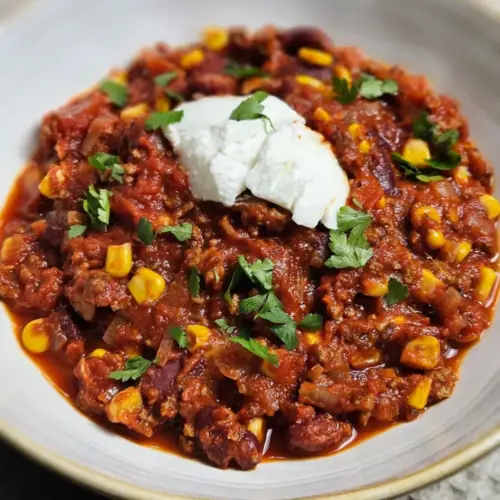 Chili con carne - einfach, schnell und würzig in einer Schüssel angerichtet