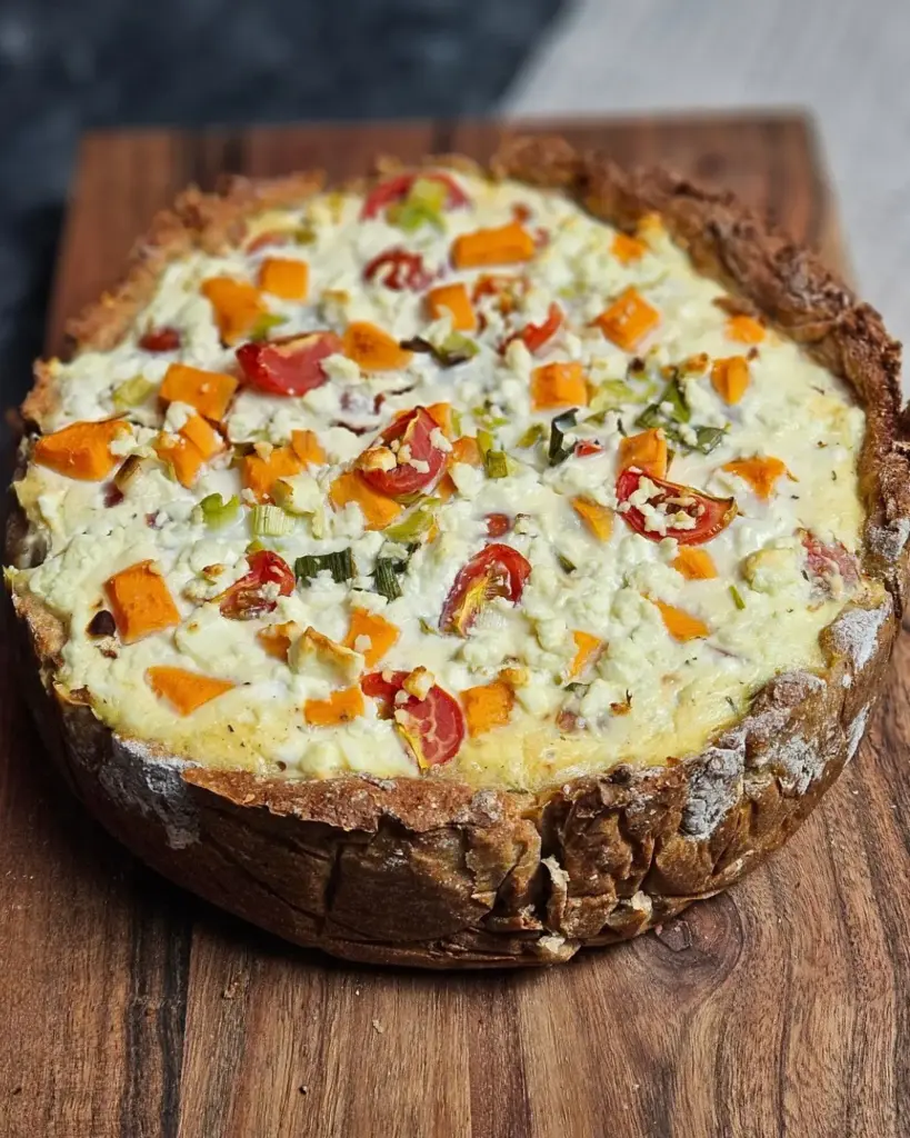 High Protein Süßkartoffel-Quiche mit Hüttenkäse und Quarkteig