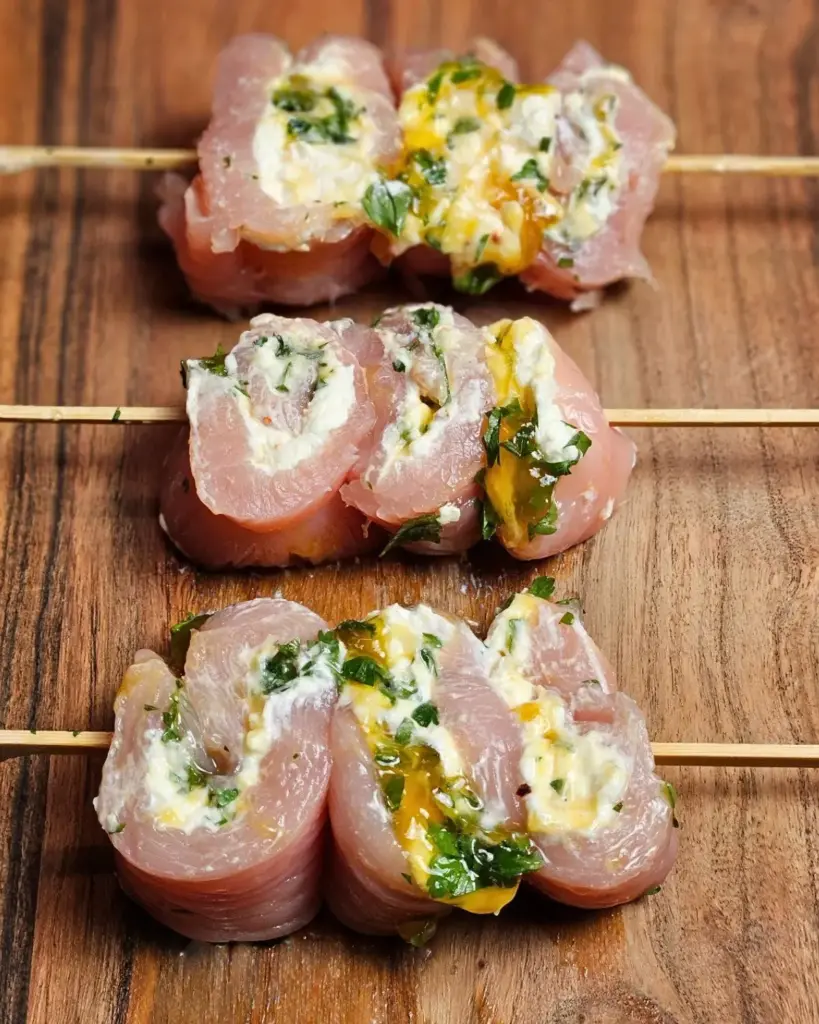 Gerollte Putenspieße roh