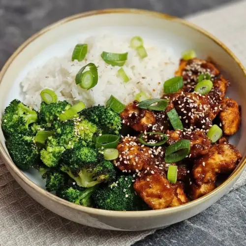 Koreanisches Sticky Chicken in einer Bowl angerichtet